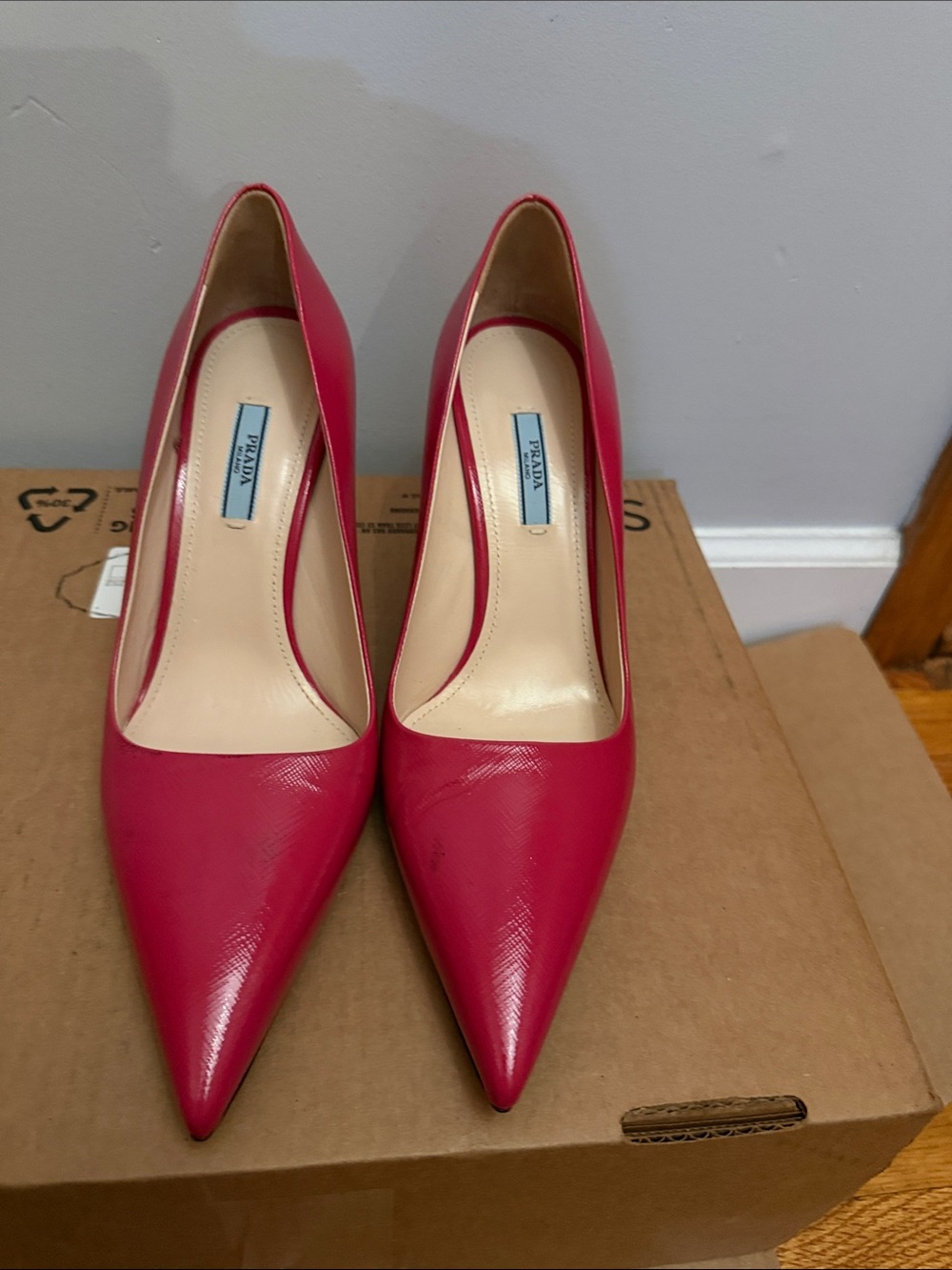 Prada Hot Pink Pointed Leather Pumps